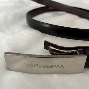 Dolce & Gabbana-Skinny Black Leather Logo Belt with Silver Buckle Size L/44